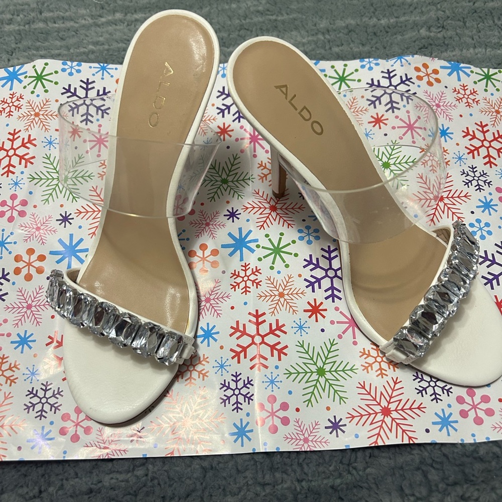 White stilettos with Rhinestones